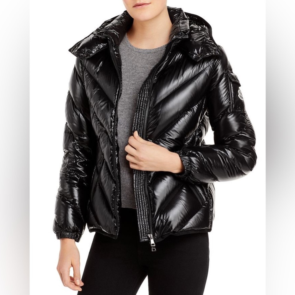 Moncler Black Down Chevron Brouel Jacket Sz 3 Excellent Condition